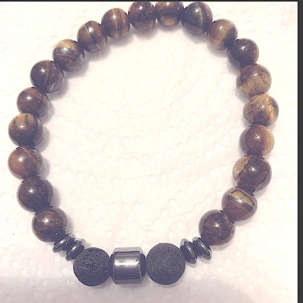Men's Bead Bracelet Brown Tiger eye Adjustable NEW